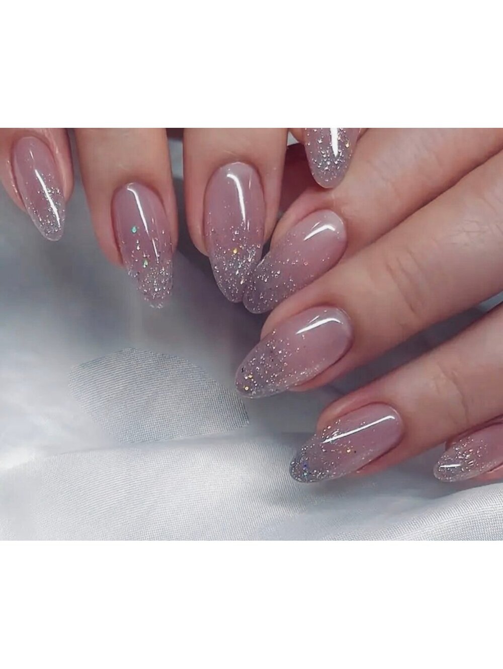 New - 24pcs -Gradient Silver Glitter Almond Shape Reusable Press-On-Nails